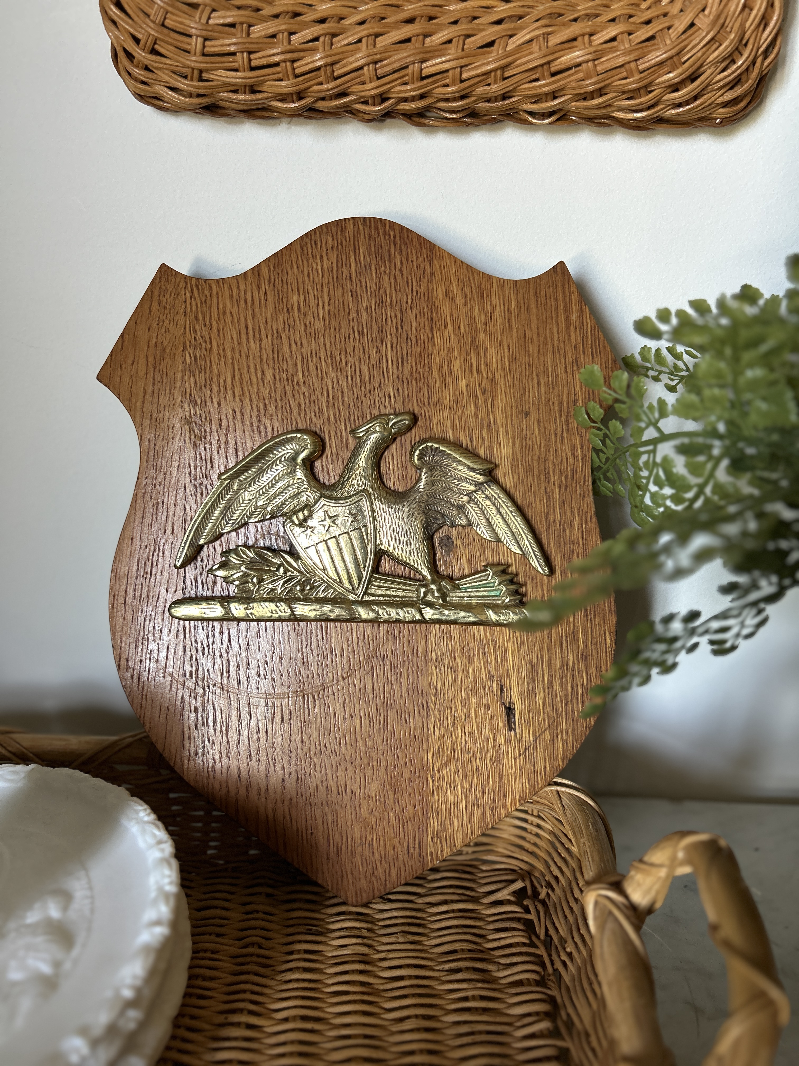 Vintage Wooden Eagle Shield Plaque