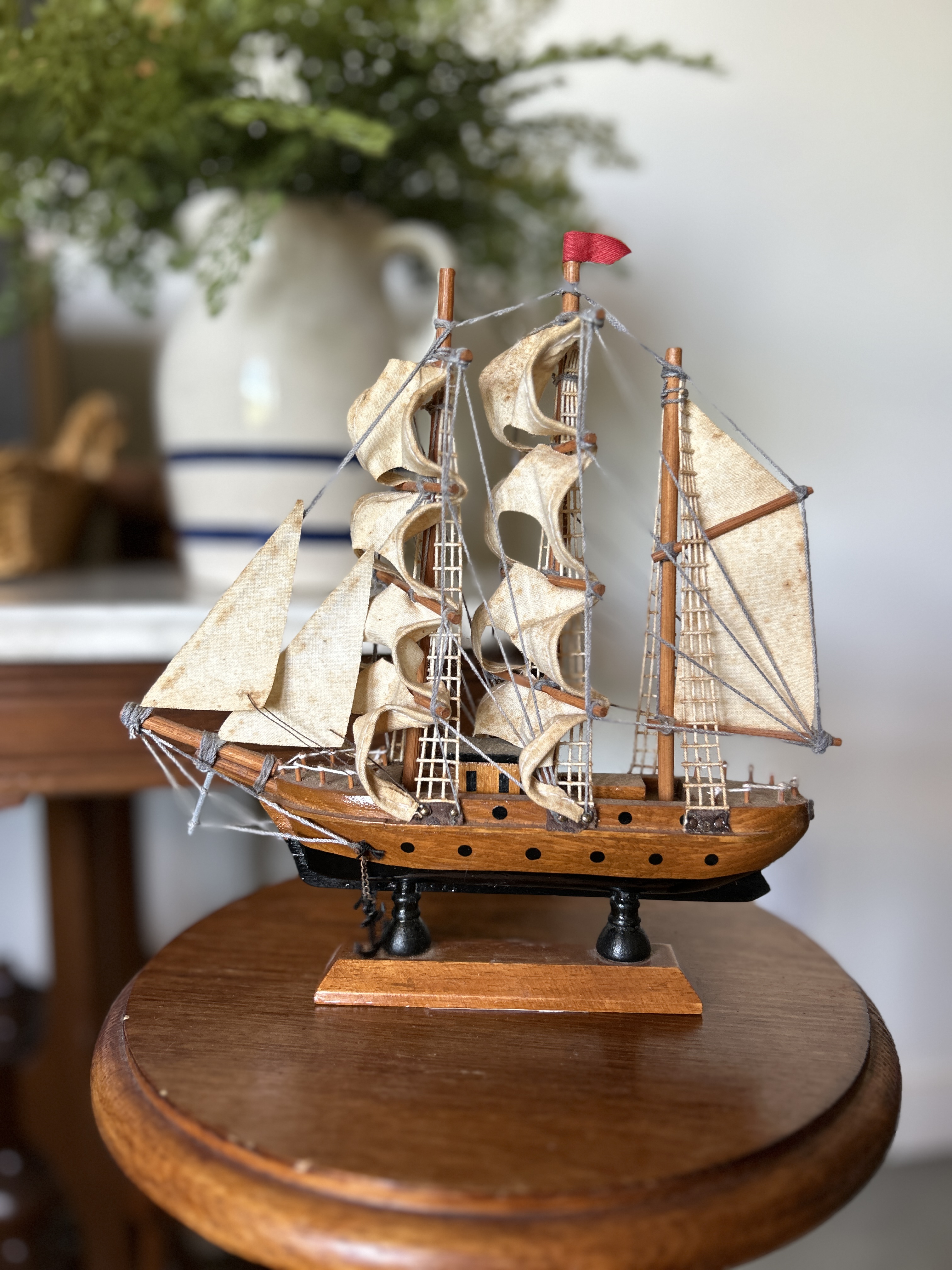 Vintage Wooden Sailboat Model