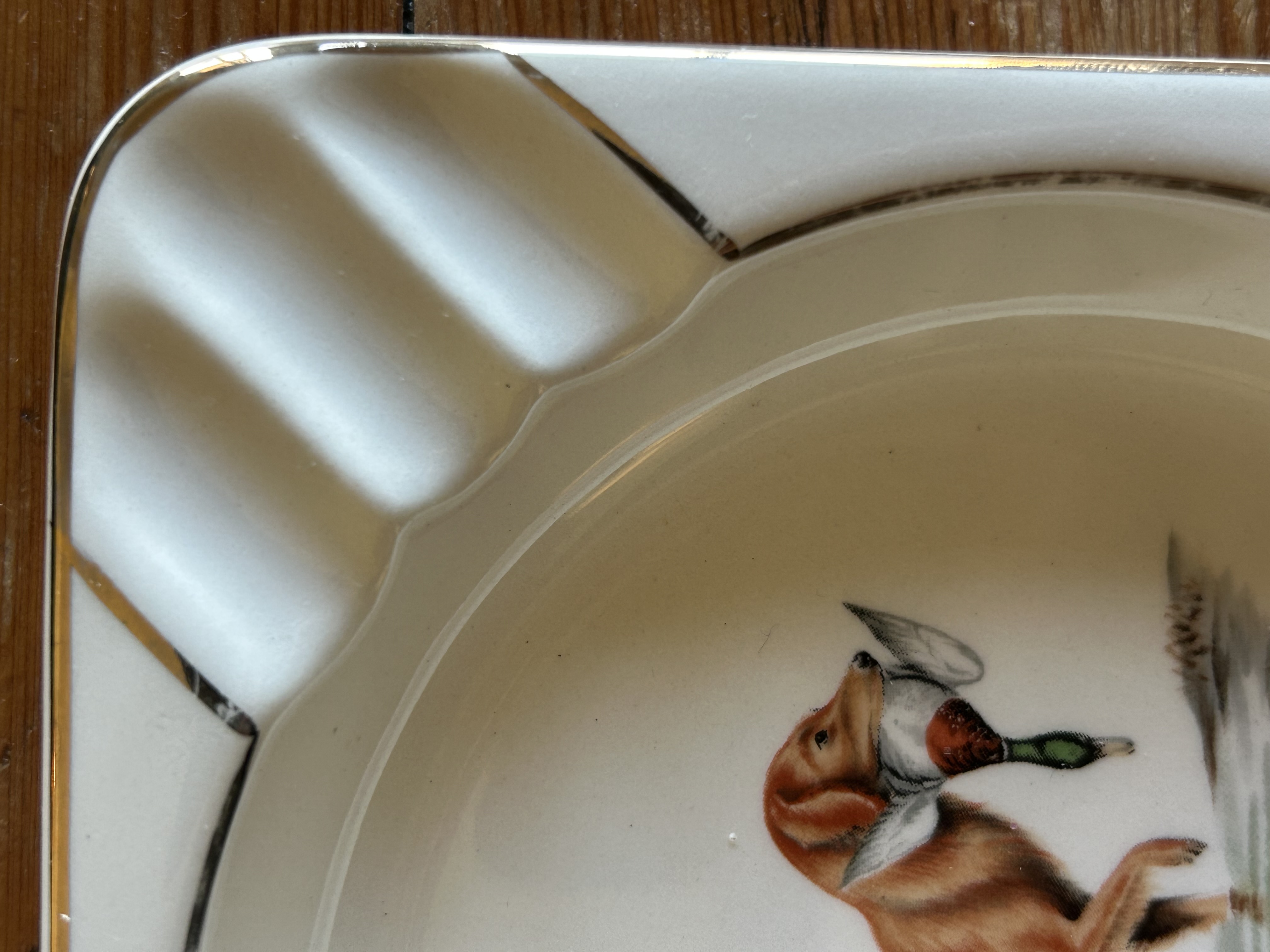 Vintage Porcelain Ashtray with Hunting Dog Motif