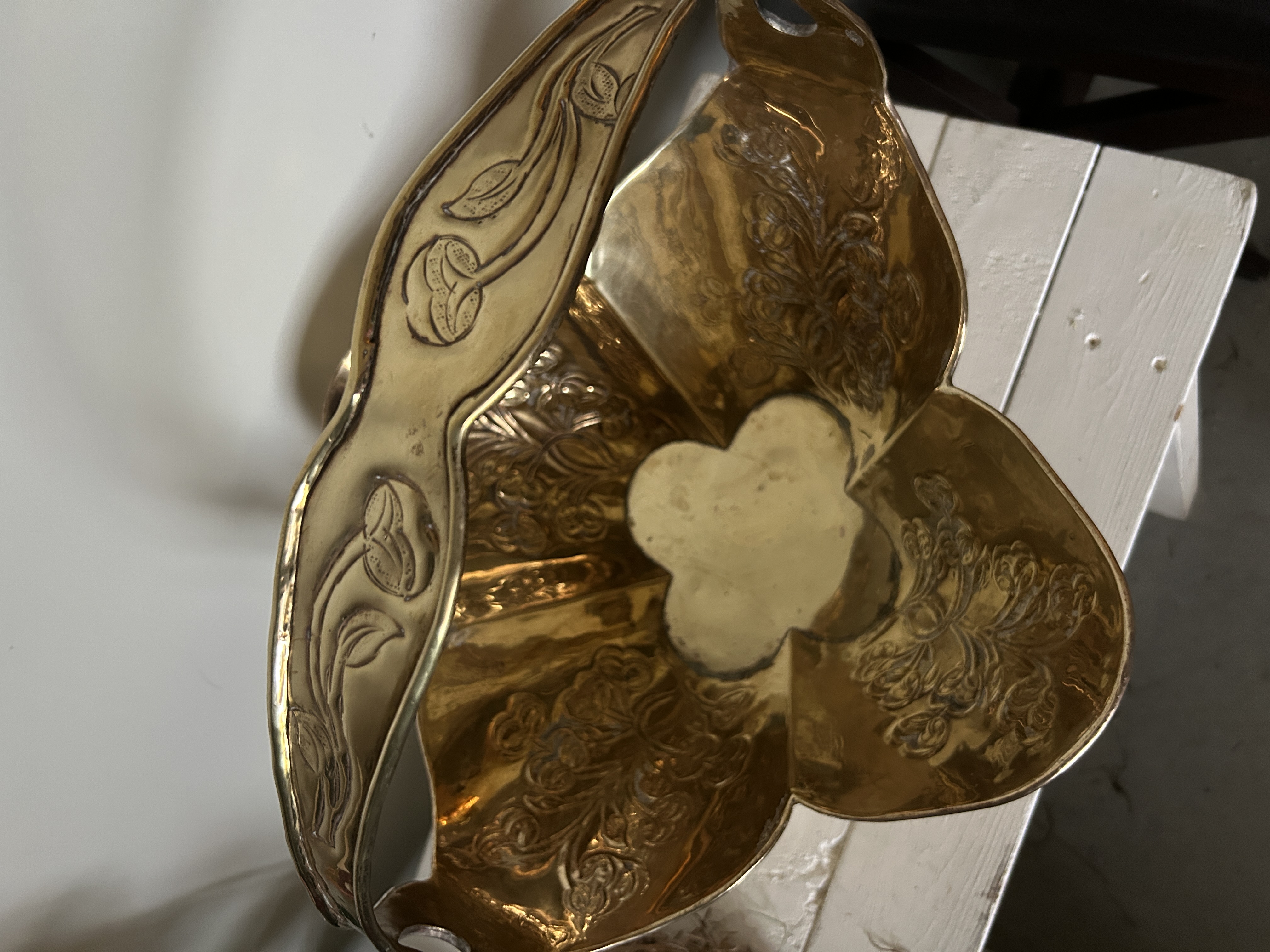 Vintage Brass Planter with Flower Arrangement