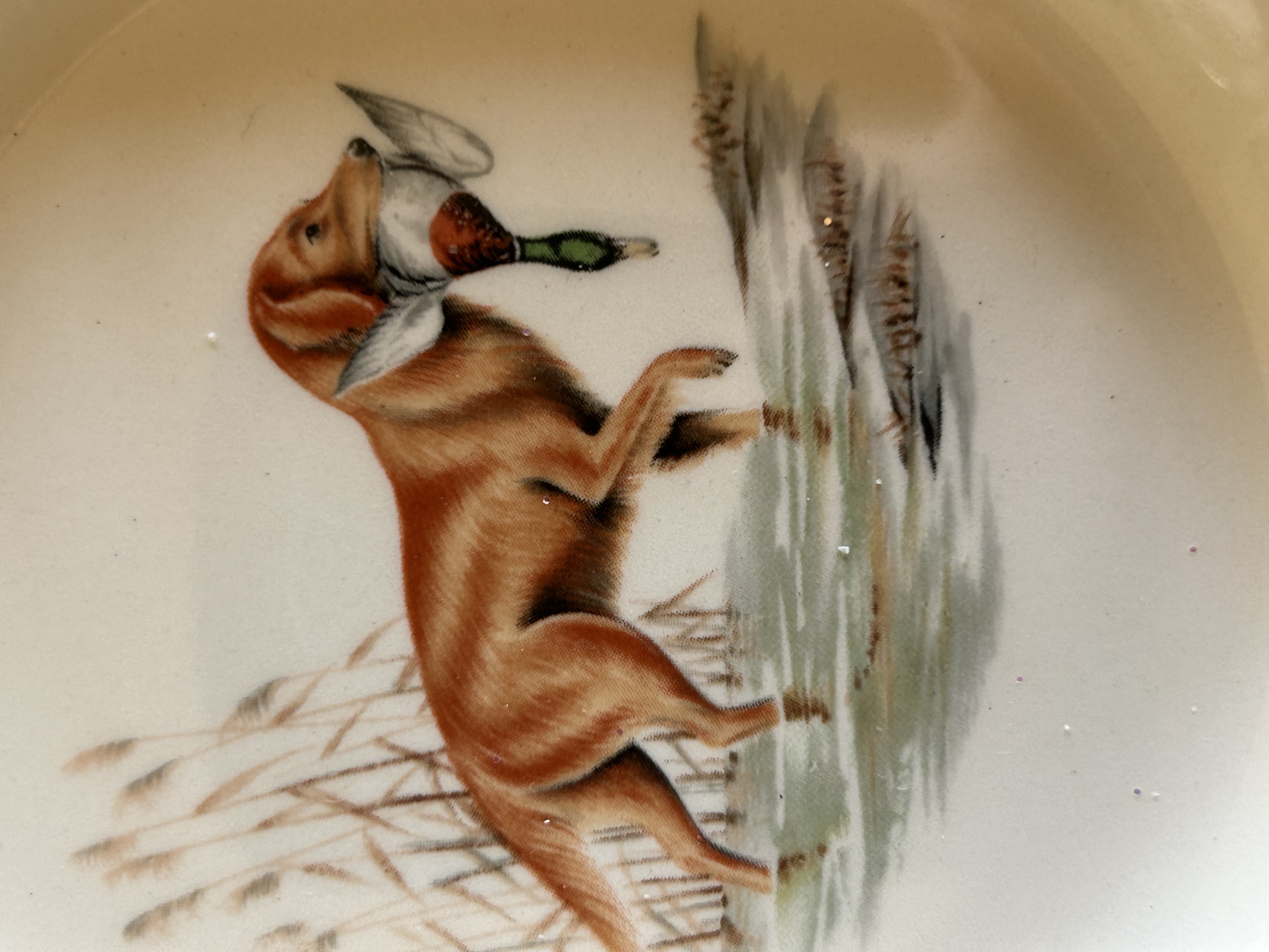 Vintage Porcelain Ashtray with Hunting Dog Motif