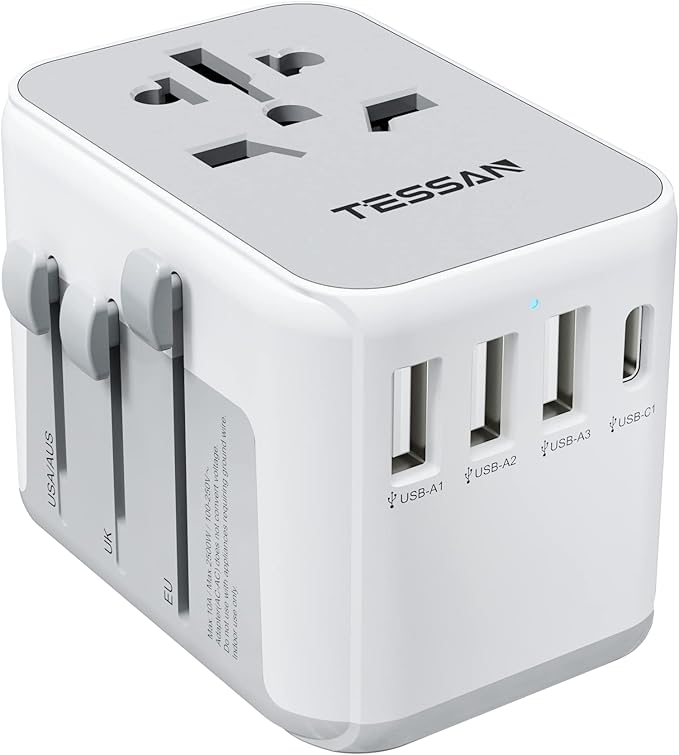 All-in-one international travel power adapter with USB ports