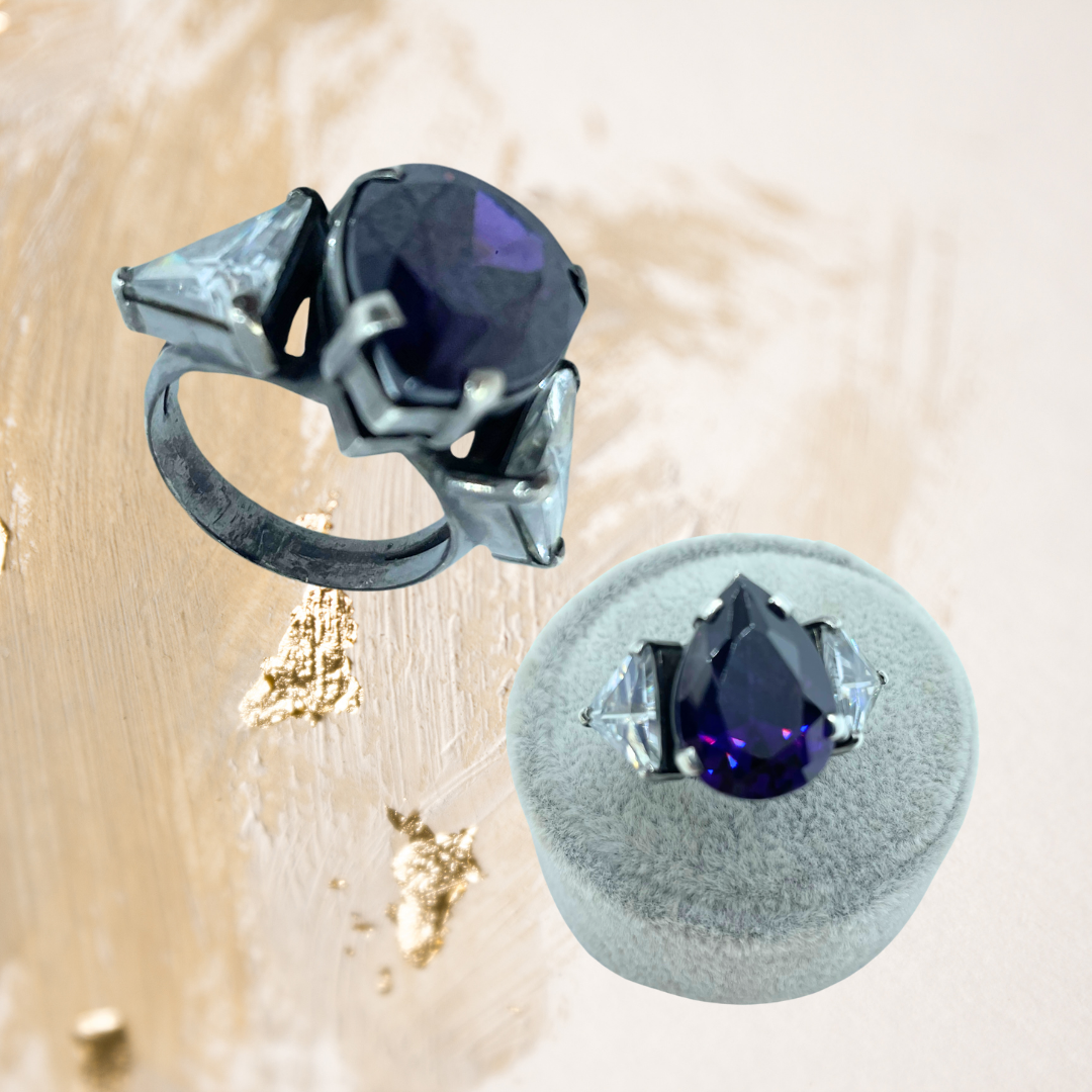 Anel prata 950 com ônix e diamante