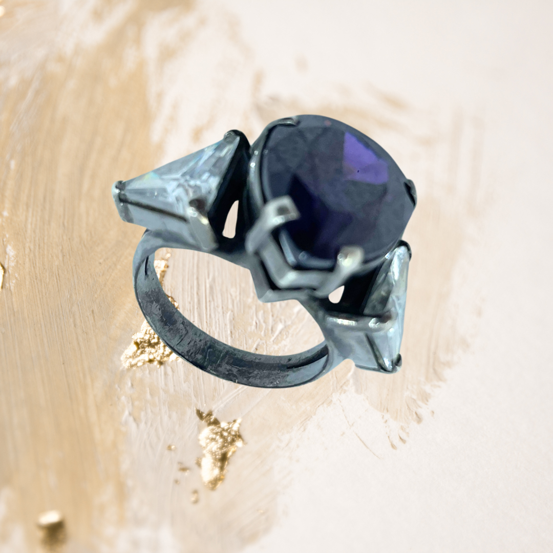 Anel prata 950 com ônix e diamante