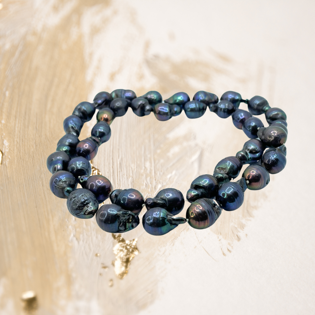  Colar pérolas barrocas grandes negras