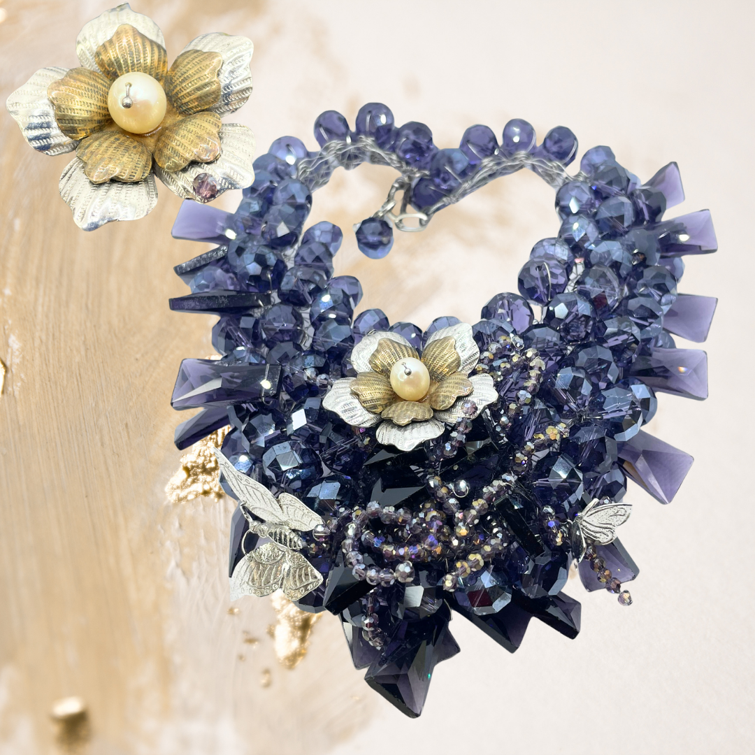 Max  maxicolar em prata 950 com cristais e pérolas