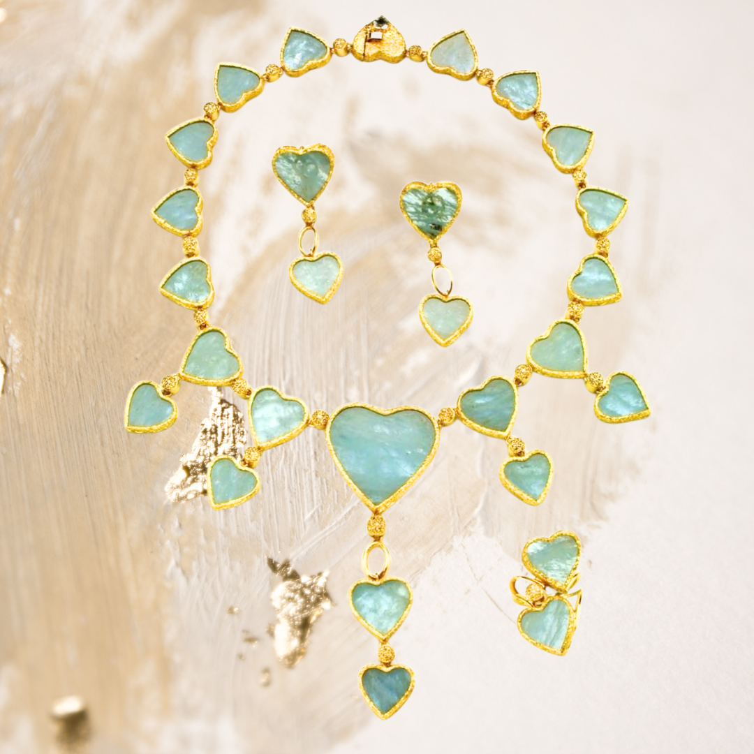 Conjunto de ouro amarelo Com água marinha