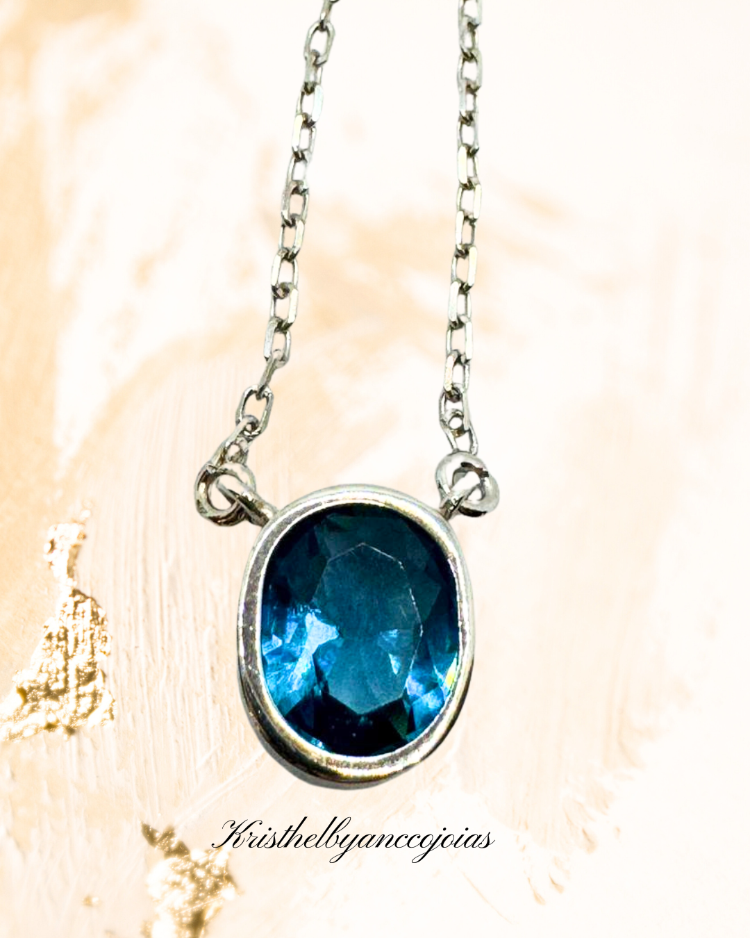  Cordão  prata 950 com topázio azul