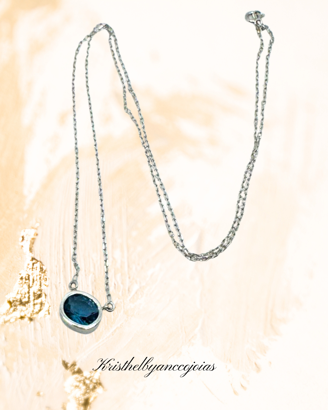  Cordão  prata 950 com topázio azul