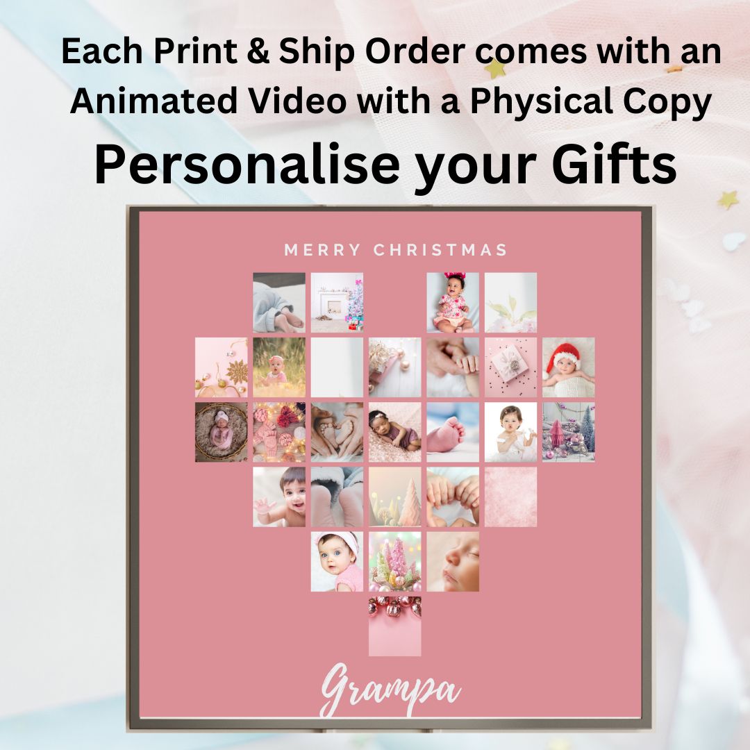 Personalized Christmas Framed Matte Canvas Photo Collage - Heart Multi-Color