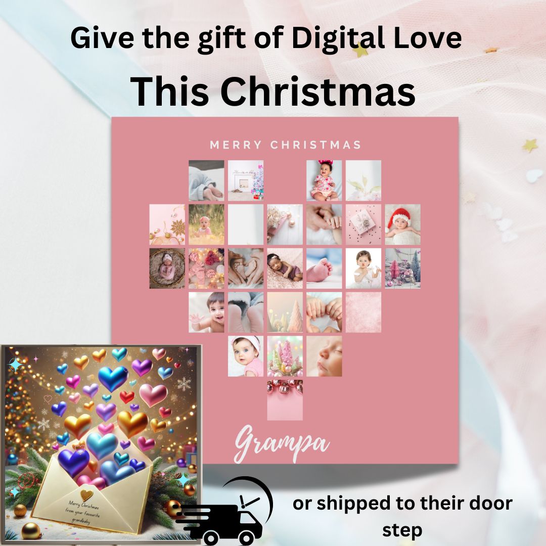 Personalized Christmas Framed Matte Canvas Photo Collage - Heart Multi-Color