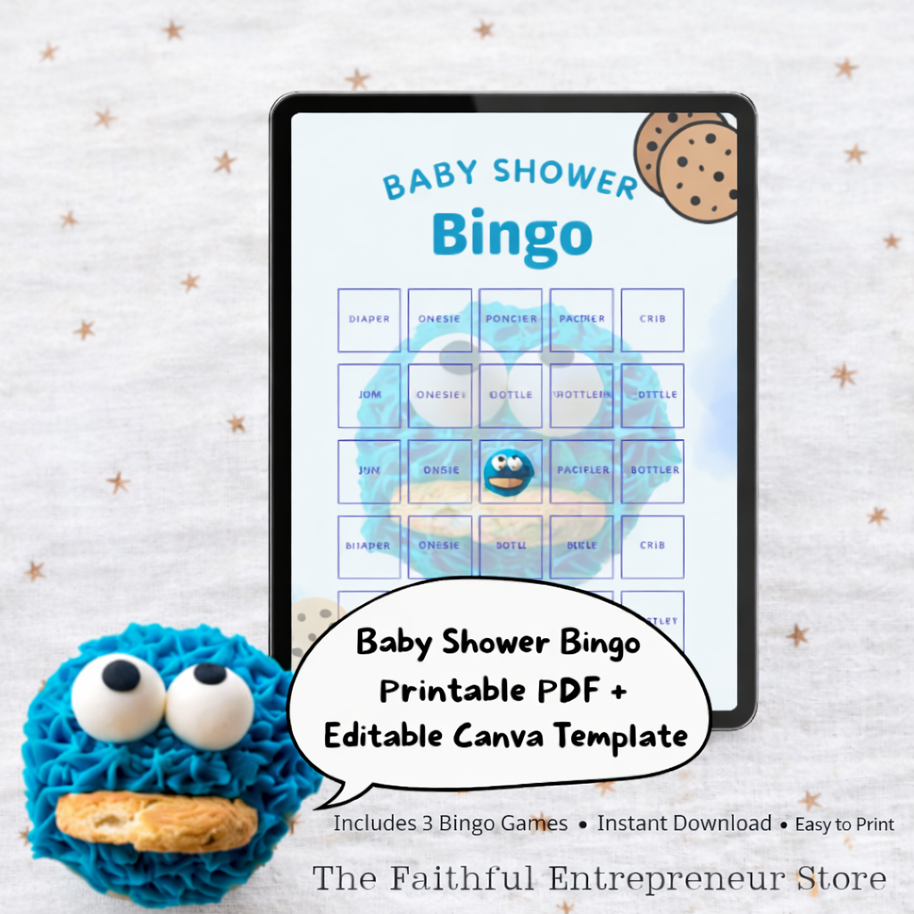  Baby Shower Bingo Game Bundle | Printable PDF + Editable Canva Template | Blue Baby Shower Games