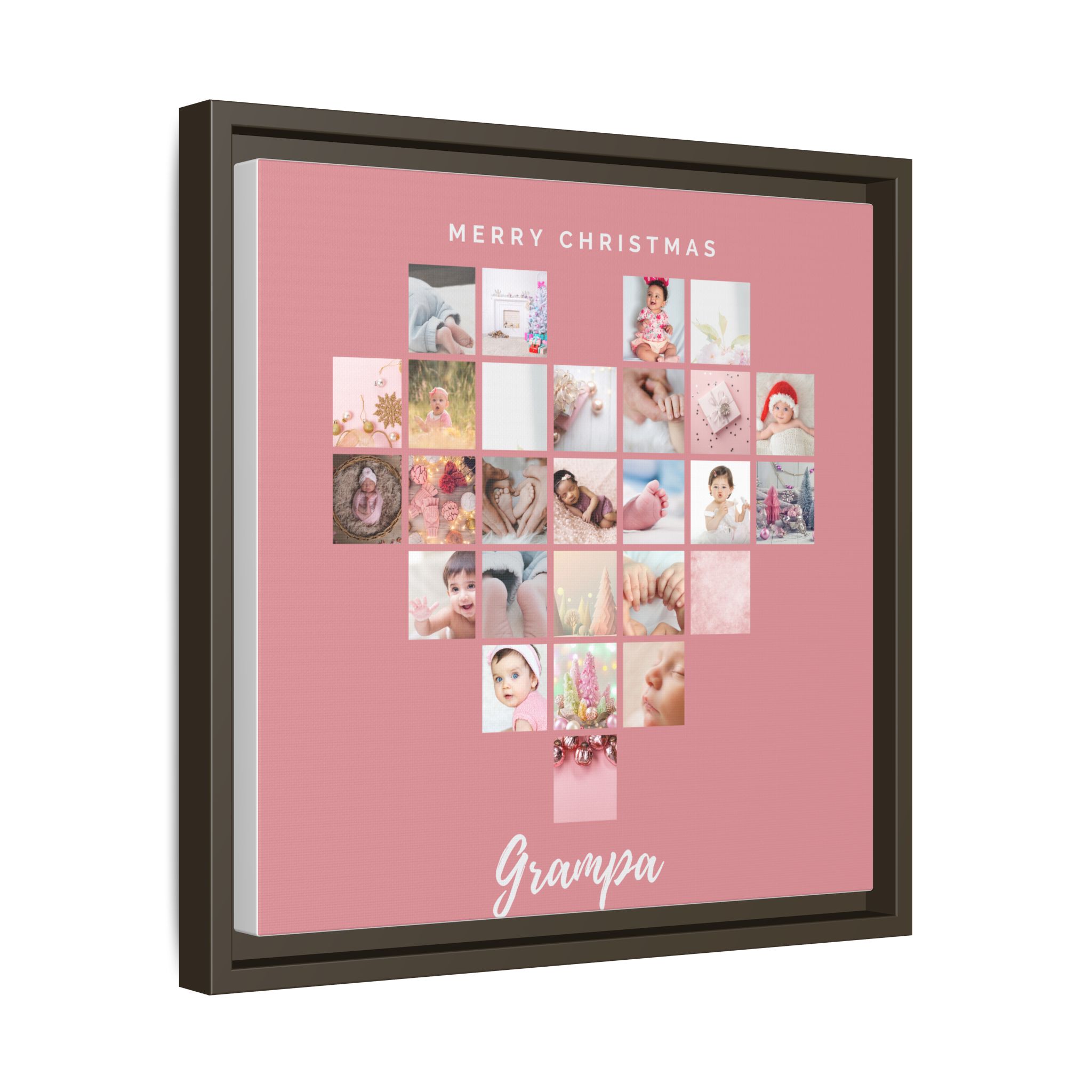 Personalized Christmas Framed Matte Canvas Photo Collage - Heart Multi-Color