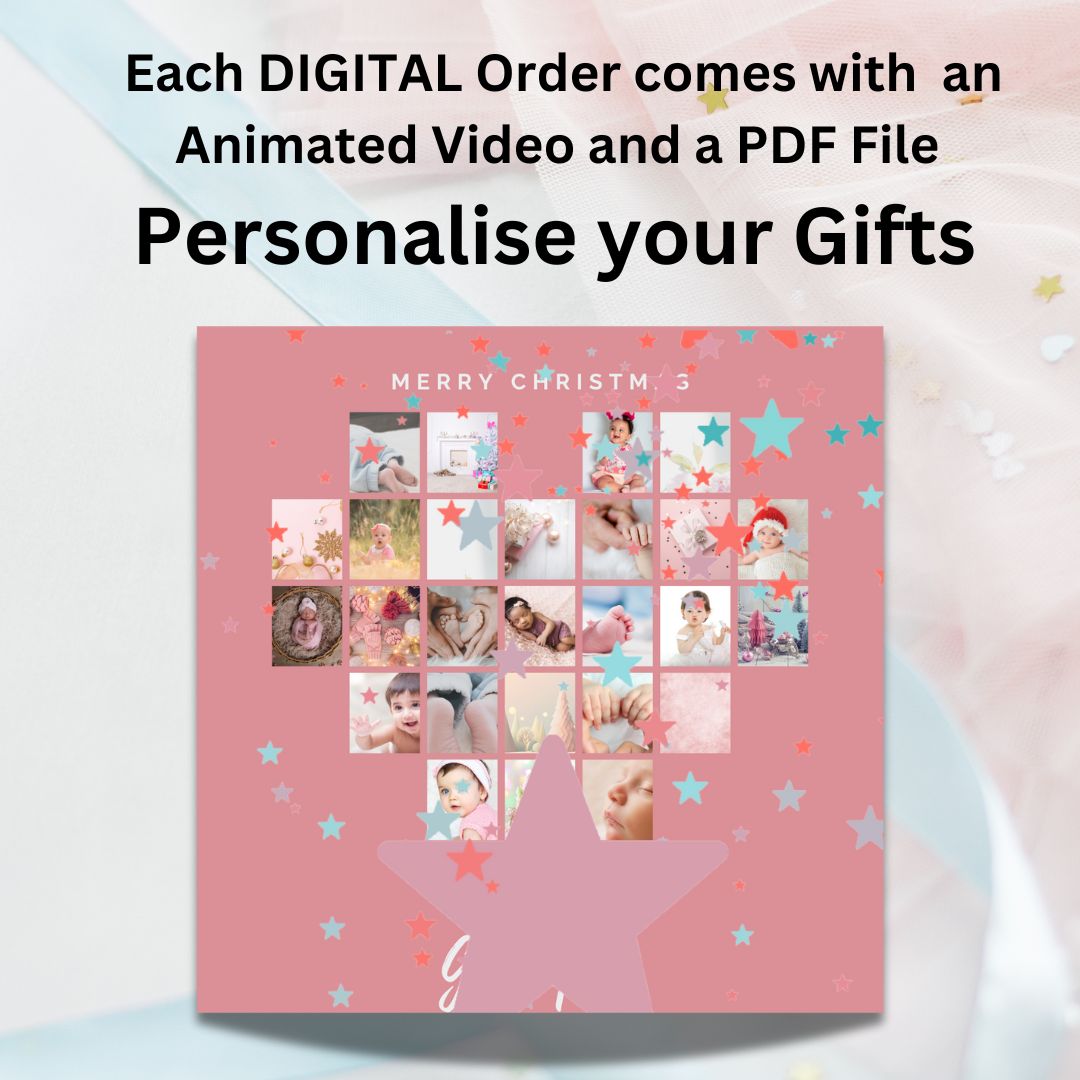 Personalized Christmas Framed Matte Canvas Photo Collage - Heart Multi-Color