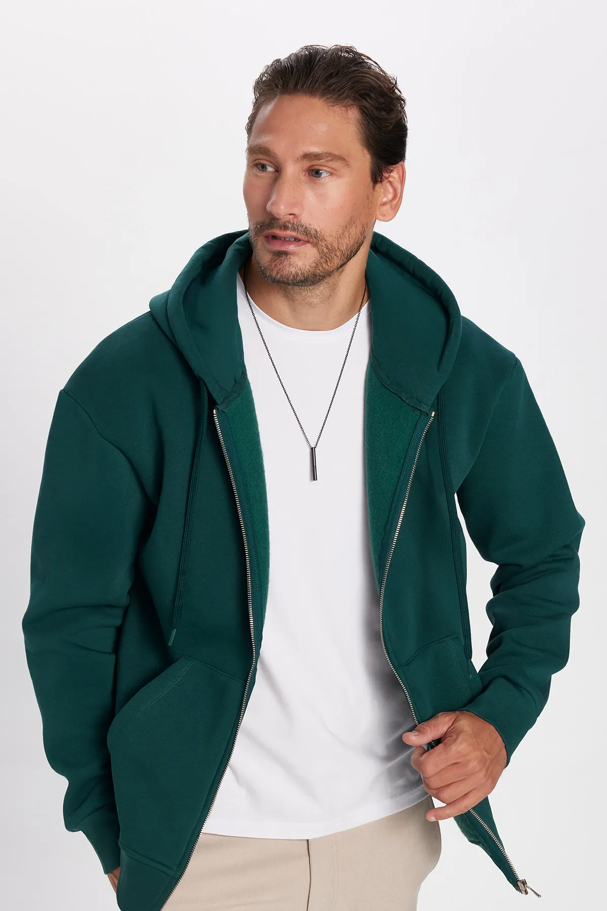 Tudors Unisex Relax Fit Comfortable Cut Cotton Fleece Lined Double Pocket Zippered Black Hooded Sweatshirt