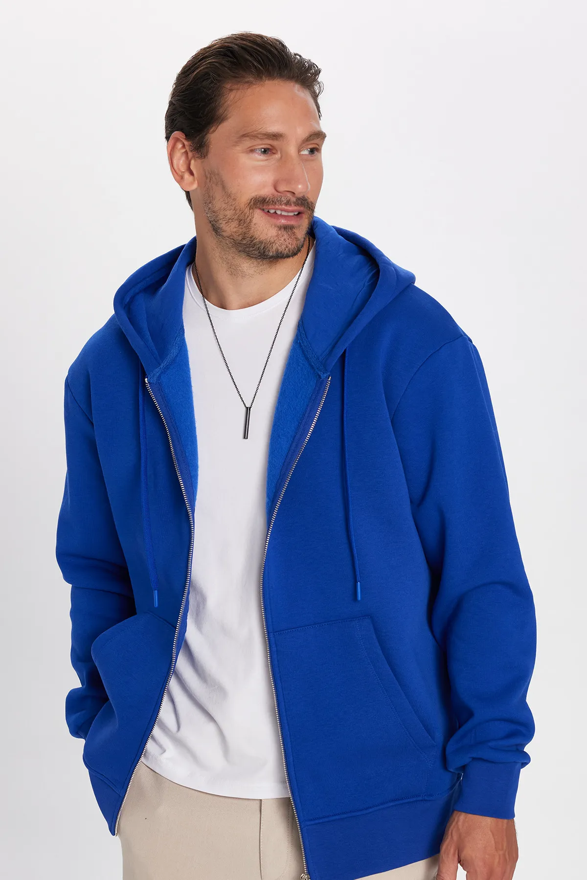 Tudors Unisex Relax Fit Comfortable Cut Cotton Fleece Lined Double Pocket Zippered Black Hooded Sweatshirt