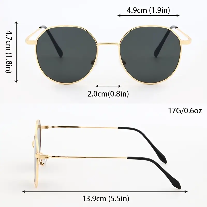 1pcs Vintage Round Fashion Glasses for Men Metal Full Frame and AC Lenses - Black with Gold-Tone Accents Stylish Eyeglasses, Cleaning Cloth Included