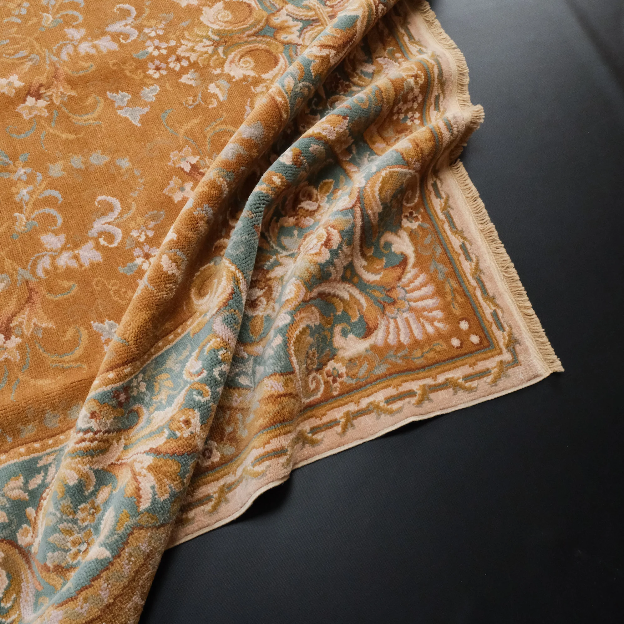 Hand Woven Brown Wool Carpet with Uşak Pattern