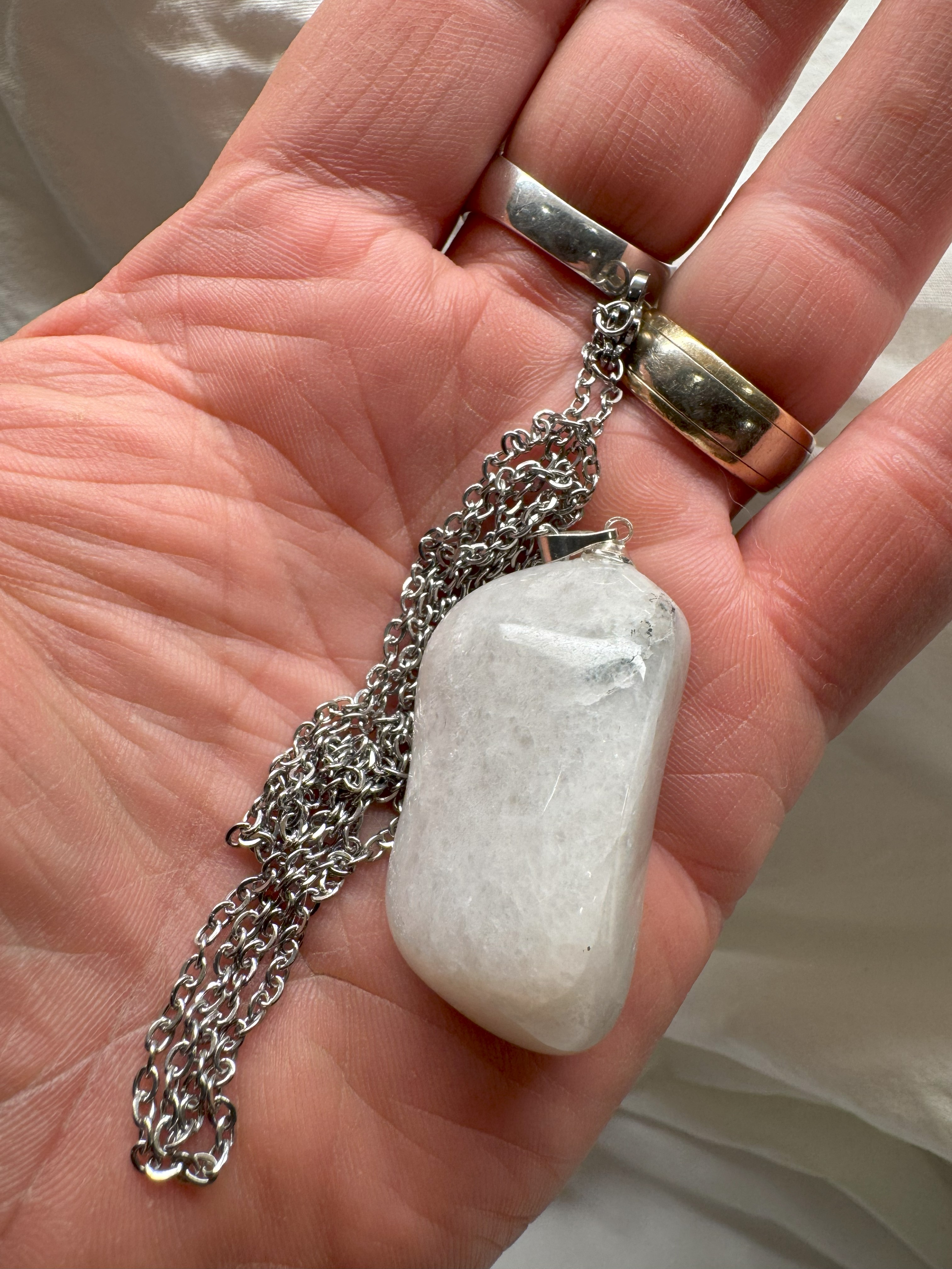 Milky Quartz Pendant with Stainless Steel Chain