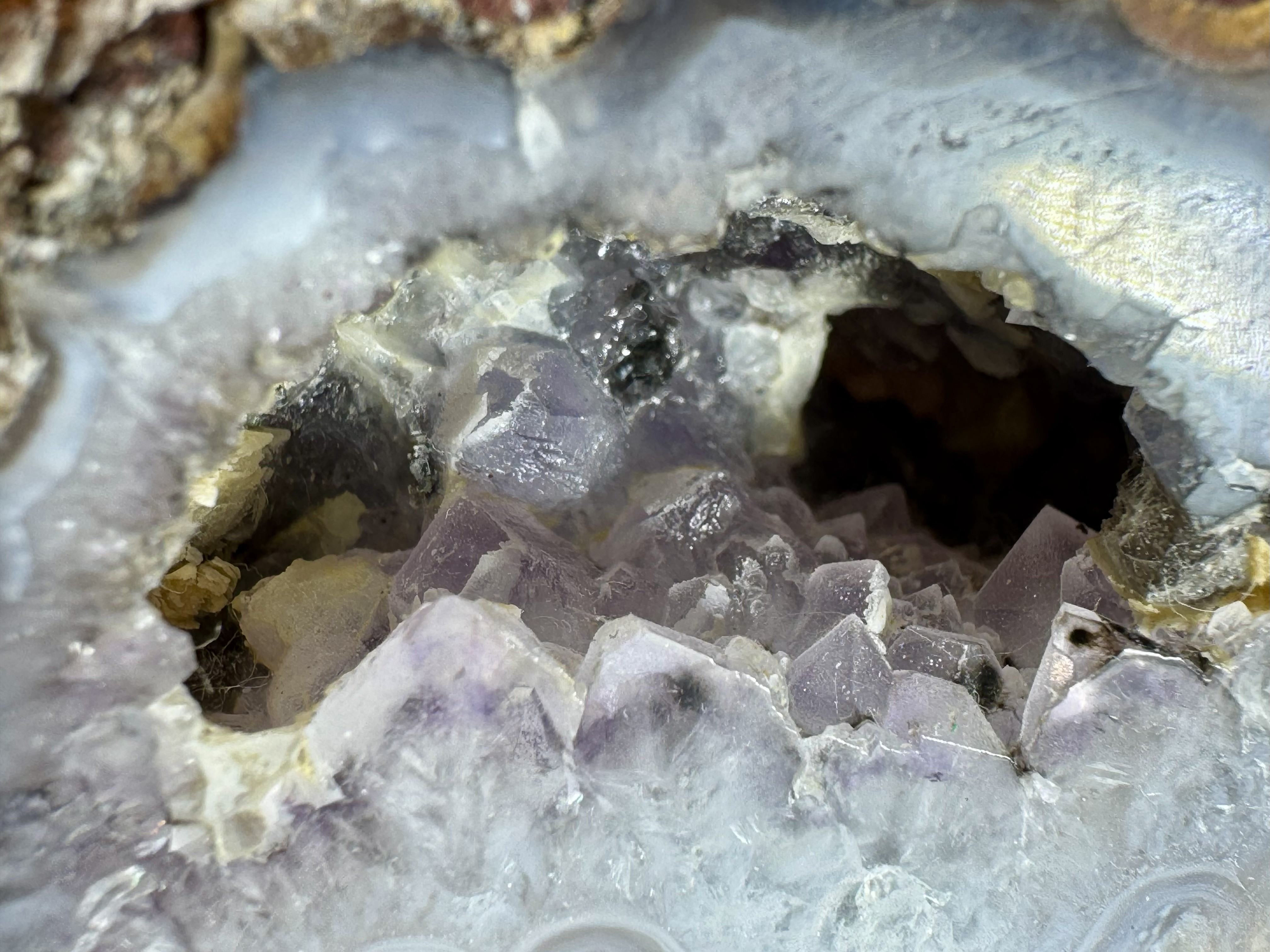 Beautiful Geode Half with Amethyst Crystals - Polished