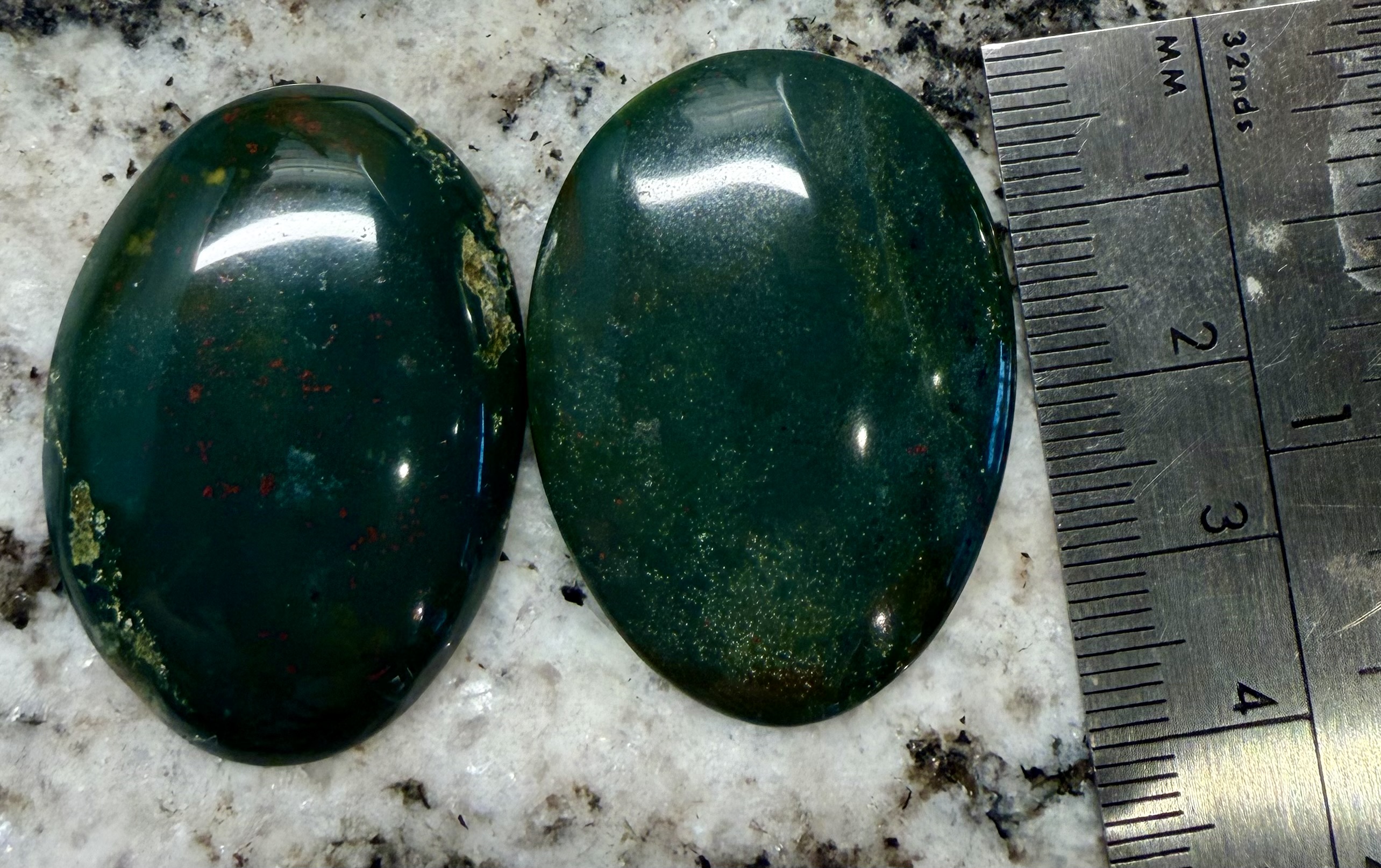 Bloodstone Cabochon Pair