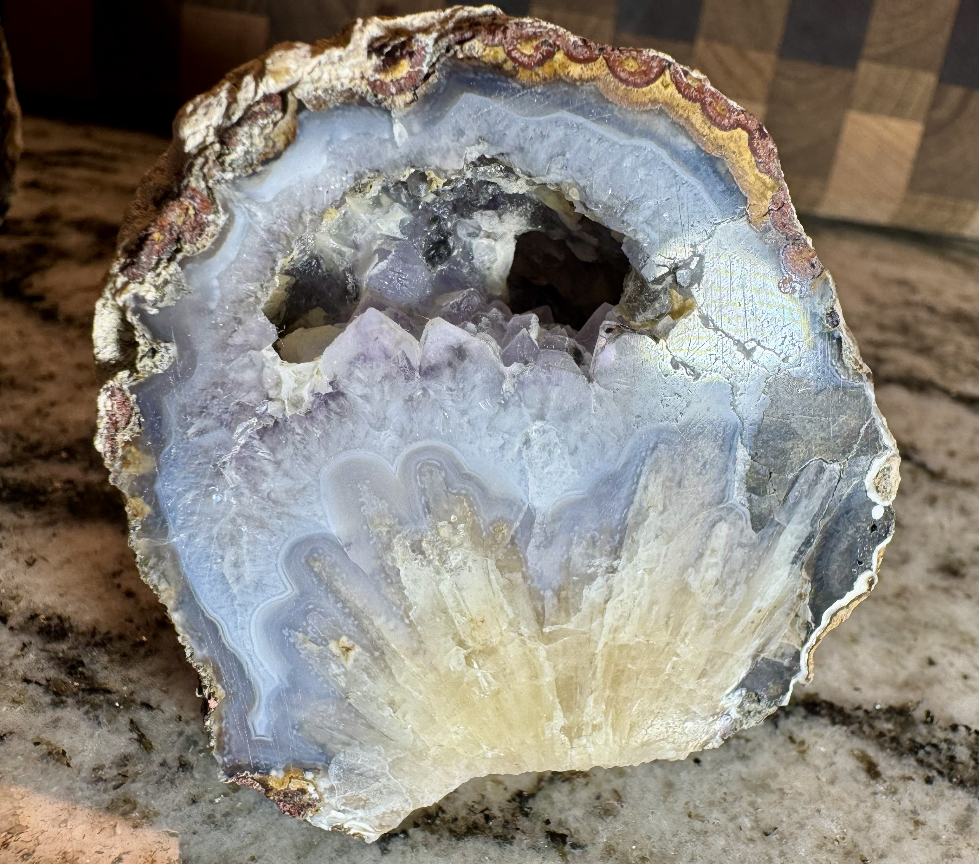 Beautiful Geode Half with Amethyst Crystals - Polished