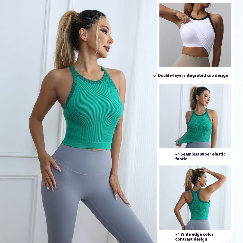 Color clashing style high elastic 3D seamless one-piece yoga undershirt