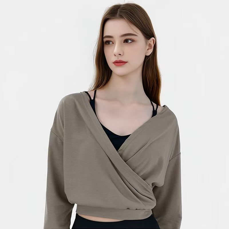 Cross Loose Drop Shoulder Yoga Long Sleeve Shirt Loose Outwear Yoga Clothing Jacket Pure Desire Sweet Style Sports Coveralls