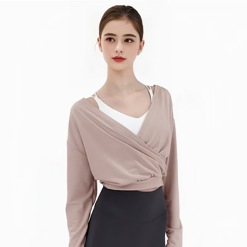 Cross Loose Drop Shoulder Yoga Long Sleeve Shirt Loose Outwear Yoga Clothing Jacket Pure Desire Sweet Style Sports Coveralls