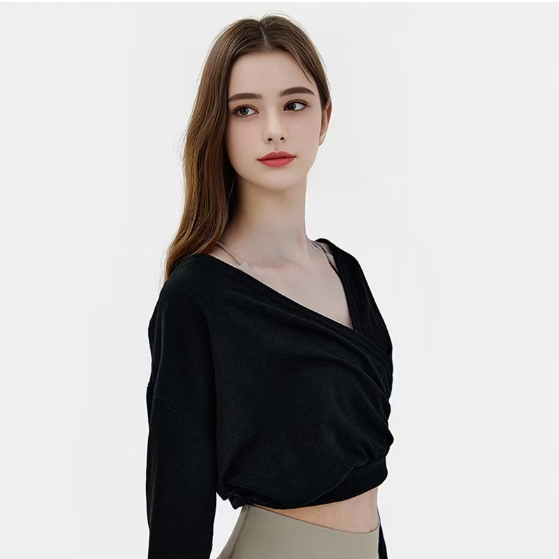 Cross Loose Drop Shoulder Yoga Long Sleeve Shirt Loose Outwear Yoga Clothing Jacket Pure Desire Sweet Style Sports Coveralls