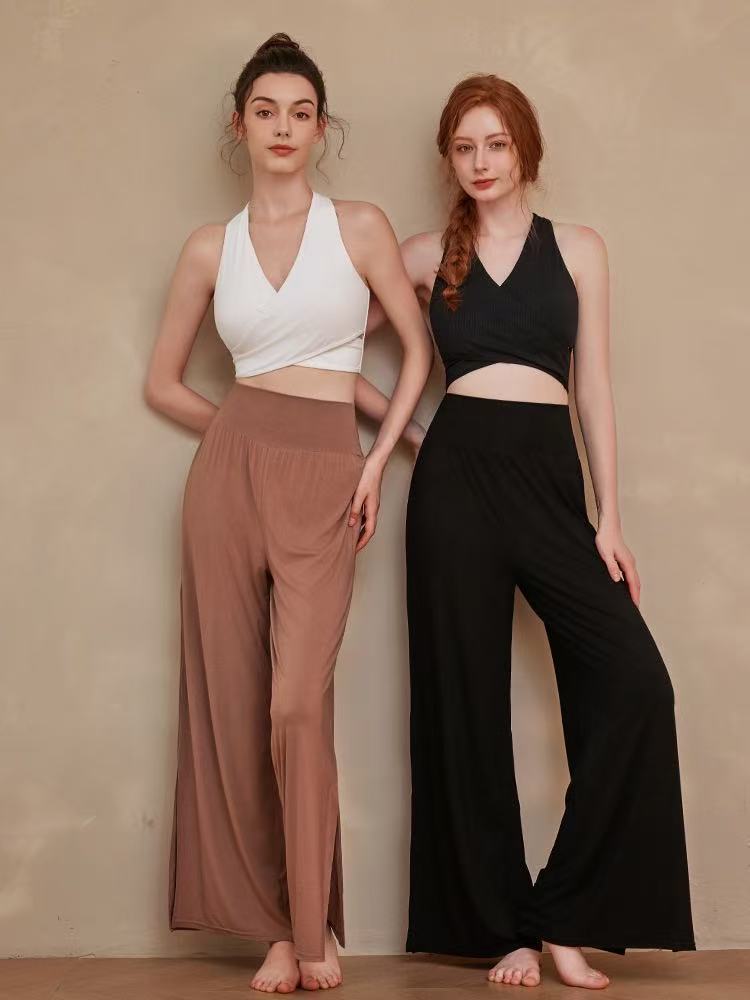 Yoga Set High Waist Casual Pants Pants Pants Wide Leg Pants Casual Draped Slim Fairy Vest Outer Top