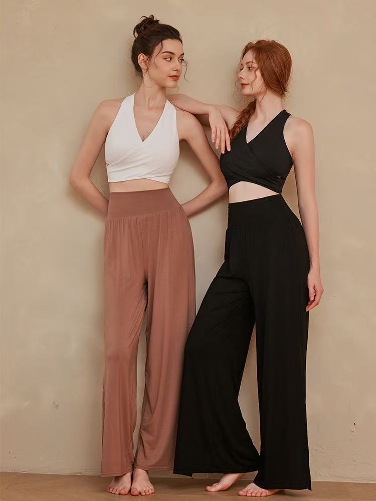 Yoga Set High Waist Casual Pants Pants Pants Wide Leg Pants Casual Draped Slim Fairy Vest Outer Top