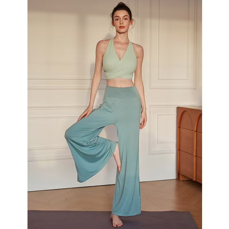 Yoga Set High Waist Casual Pants Pants Pants Wide Leg Pants Casual Draped Slim Fairy Vest Outer Top