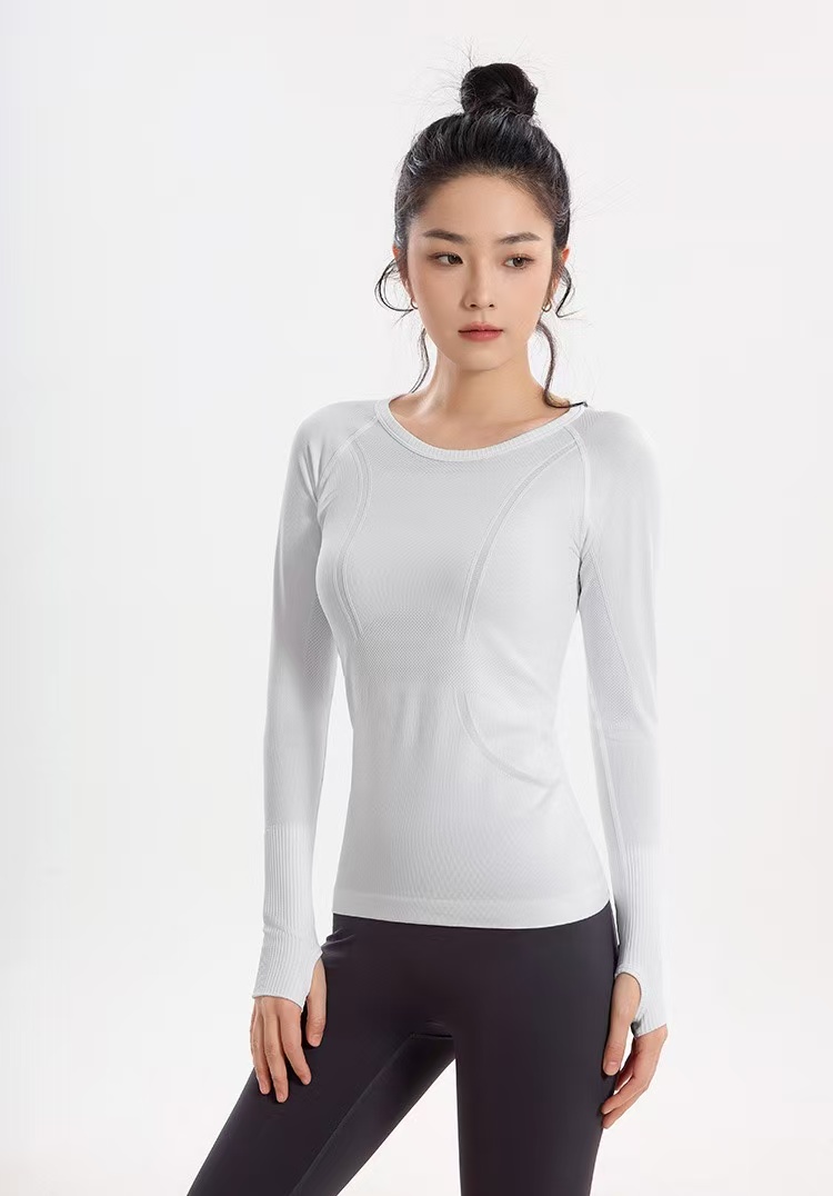 Seamless one-piece yoga clothing round neck slimming thin sports long-sleeved