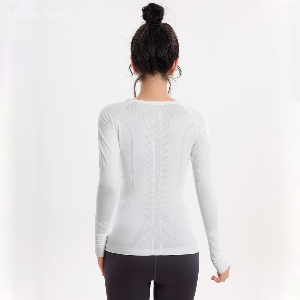 Seamless one-piece yoga clothing round neck slimming thin sports long-sleeved