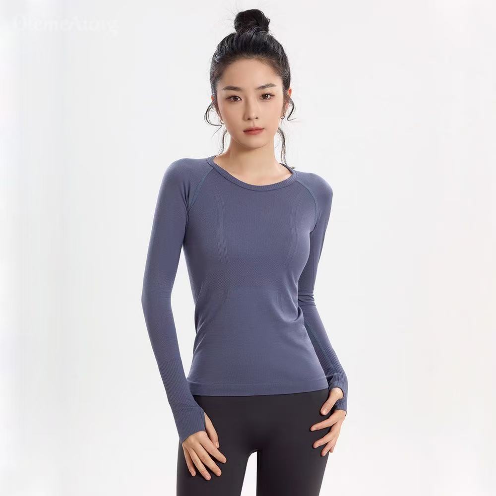 Seamless one-piece yoga clothing round neck slimming thin sports long-sleeved