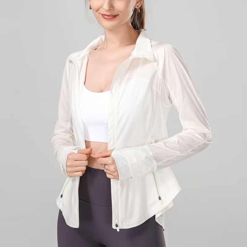 Slim sunscreen jacket yoga sports breathable skin clothing lightweight ice feeling UV protection sportswear female