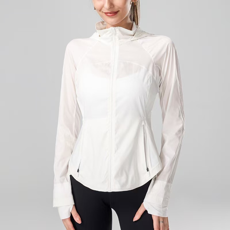 Slim sunscreen jacket yoga sports breathable skin clothing lightweight ice feeling UV protection sportswear female