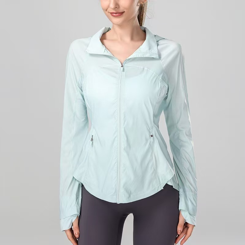 Slim sunscreen jacket yoga sports breathable skin clothing lightweight ice feeling UV protection sportswear female