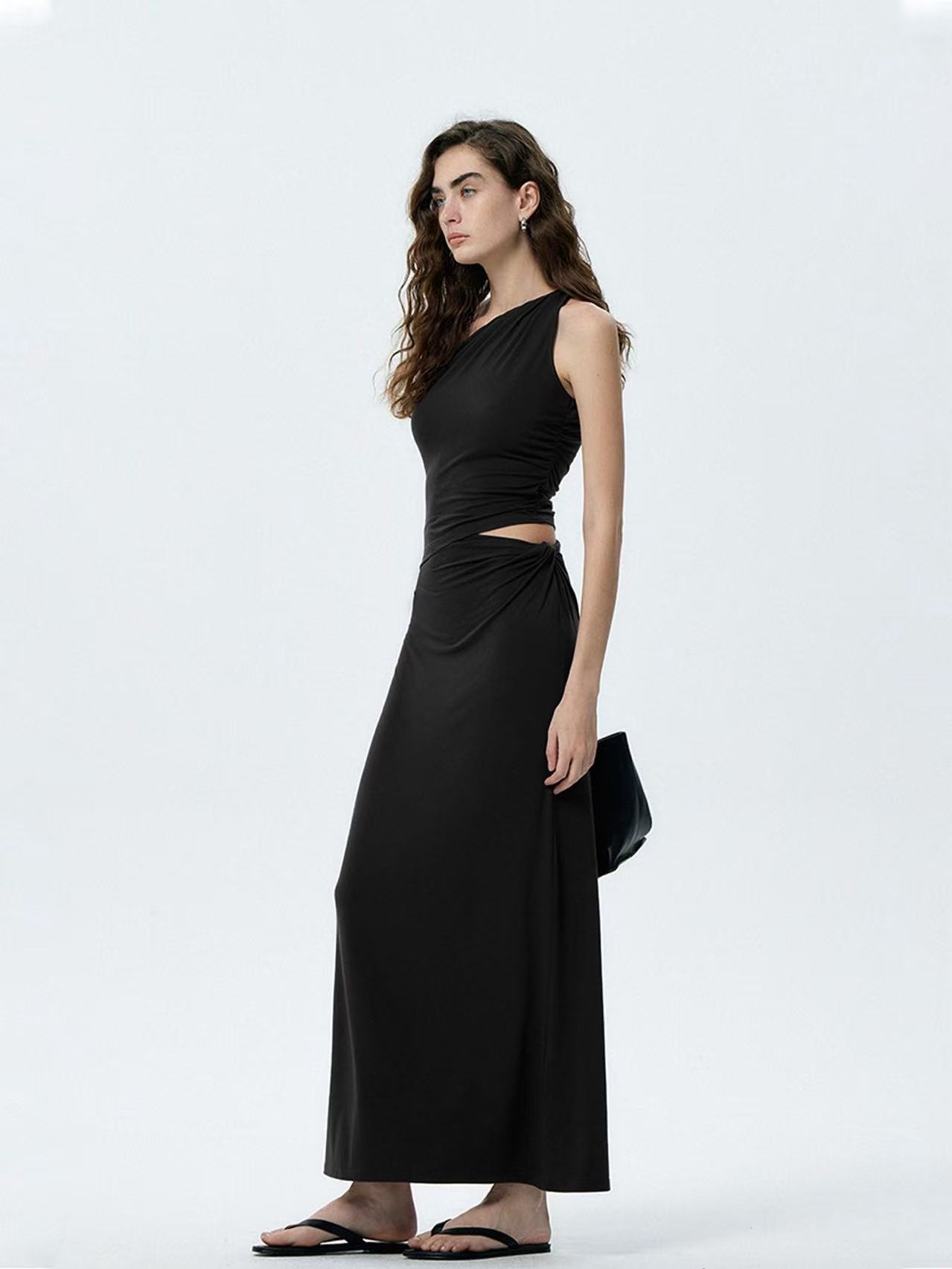 French Elegant Resort Style Slant Neck Dress