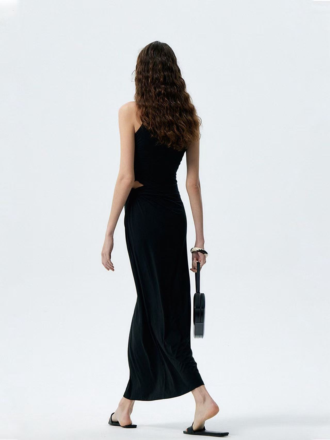 French Elegant Resort Style Slant Neck Dress
