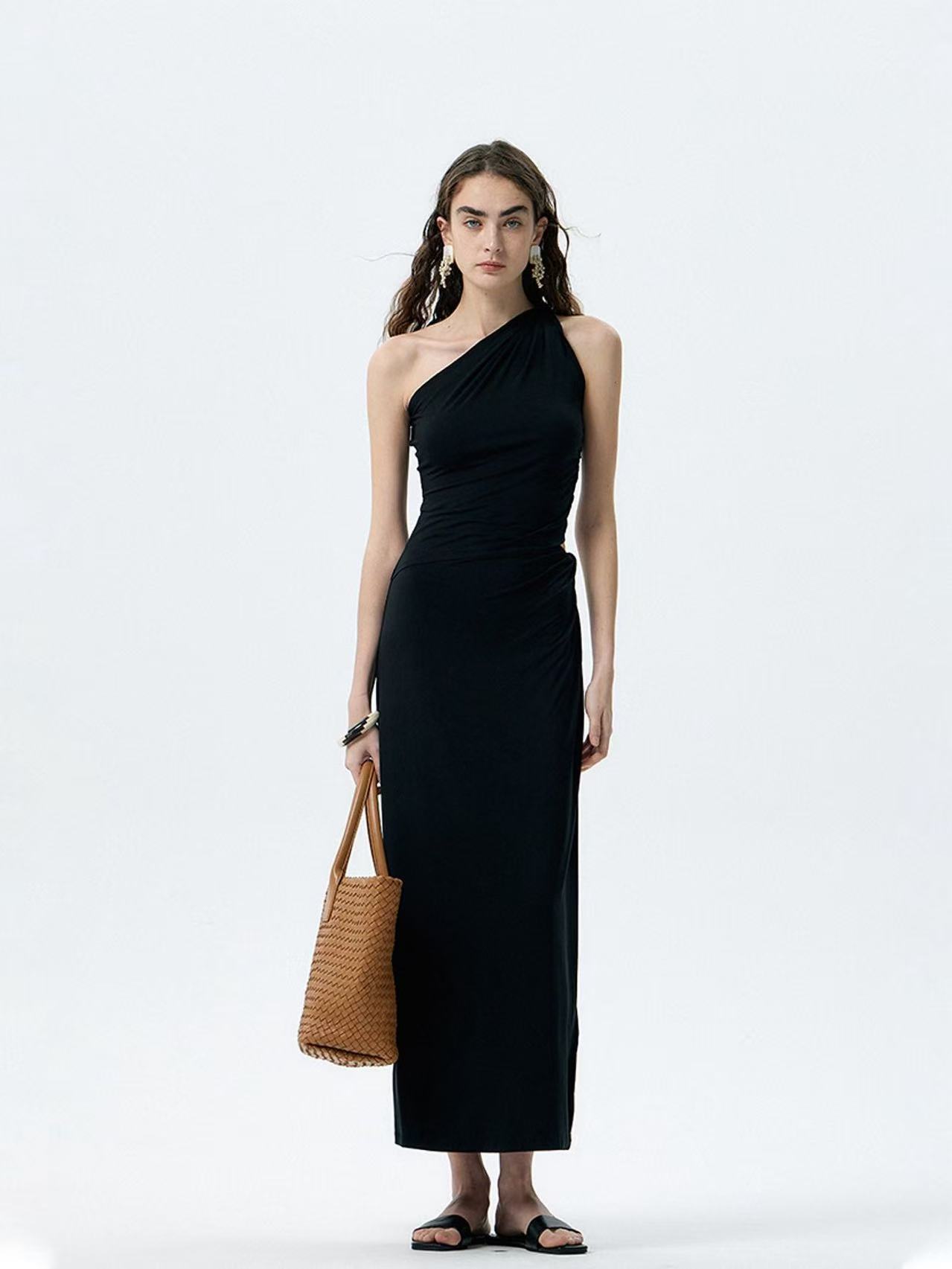 French Elegant Resort Style Slant Neck Dress