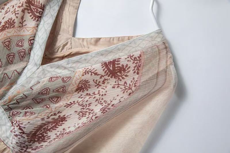 Silk mulberry silk dress V-neck printed foreign temperament vacation long dress alone