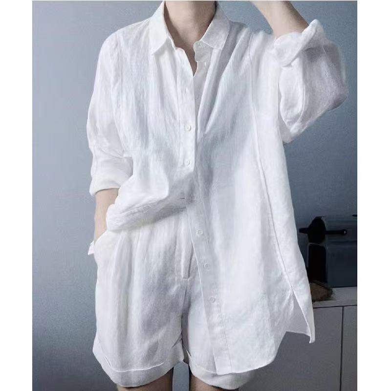 White Linen Shirt and Shorts Set
