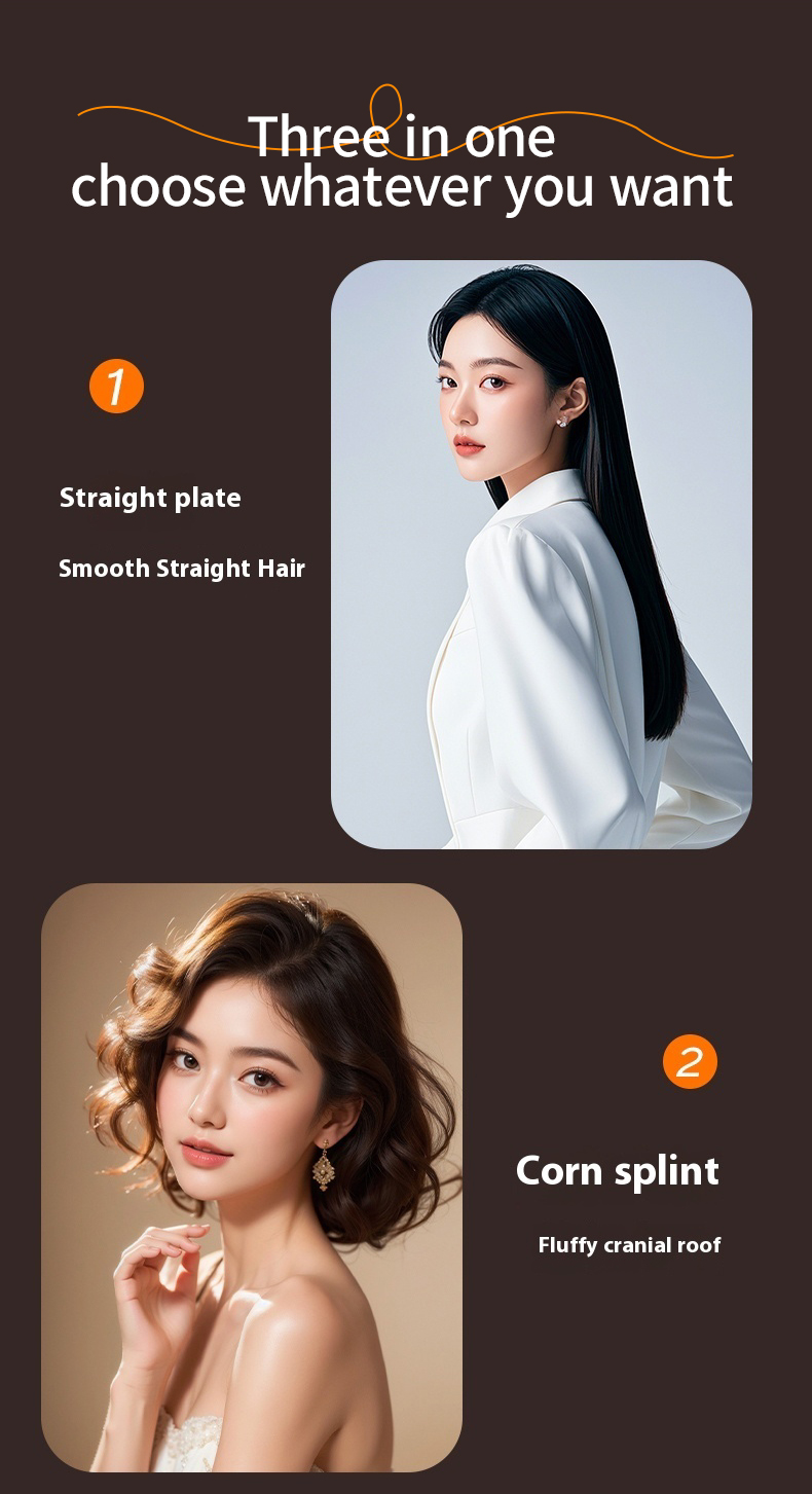 3-in-1 Cordless Straightening Clip Multi-Functional Head-Changing Straight and Curl Dual Purpose Curling Wand