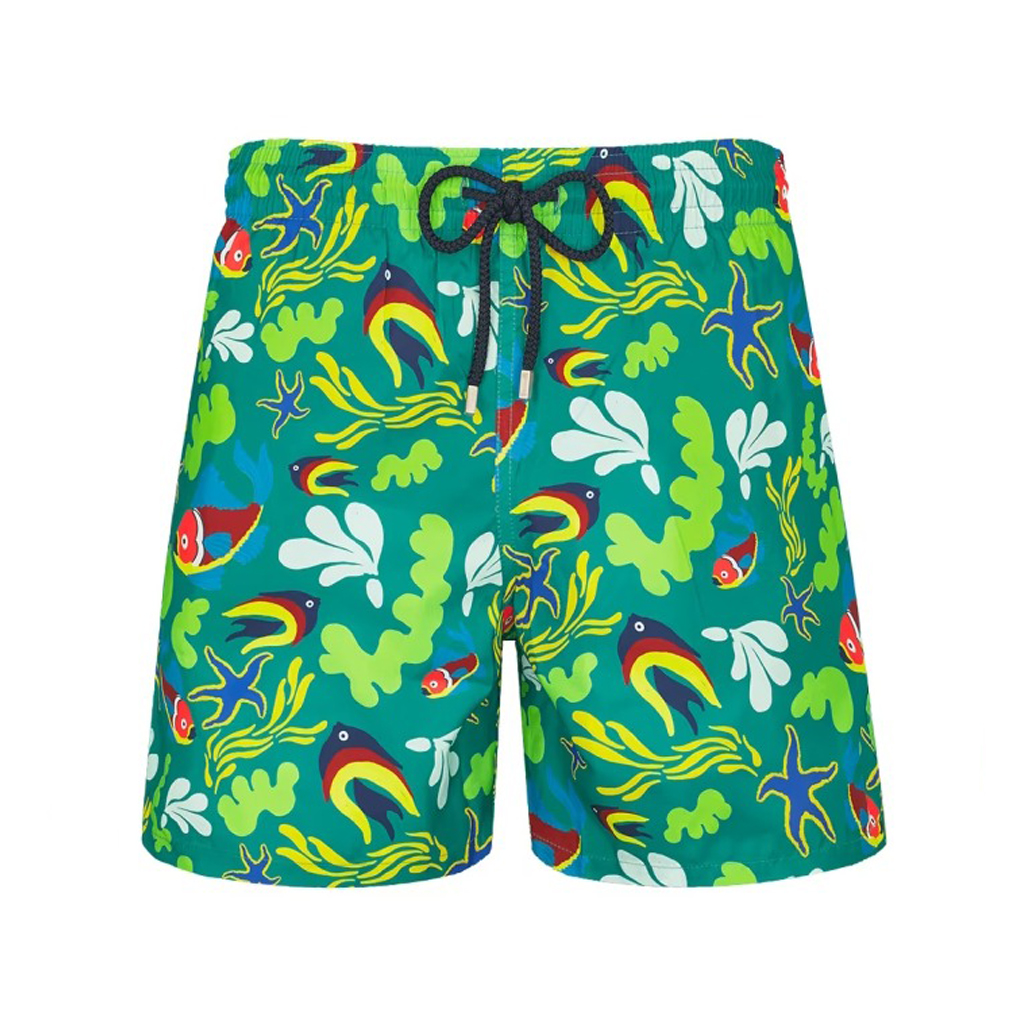 Mens Vilebrequin Green Mahina Ocean Print Swim Beach Shorts