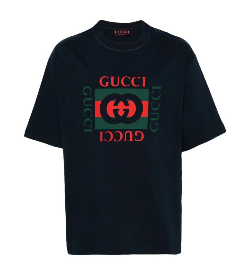 Mens Black Gucci Interlocking Box Logo Print Cotton Jersey T-Shirt 