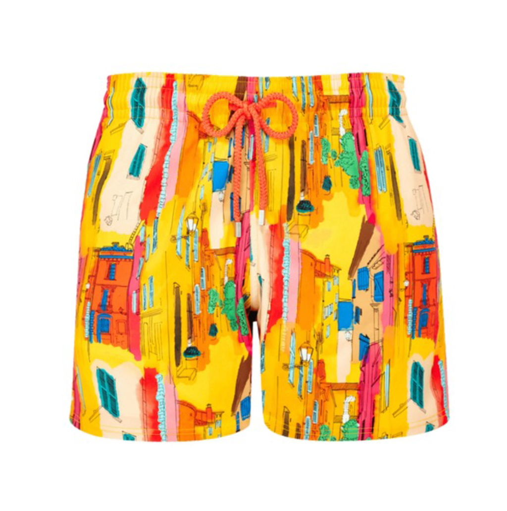 Mens Vilebrequin Yellow Sunny Streets Print Swim Beach Shorts