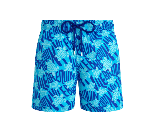 Mens Vilebrequin Moorea Ronde Des Tortues Blue Turtles Logo Swim Beach Shorts