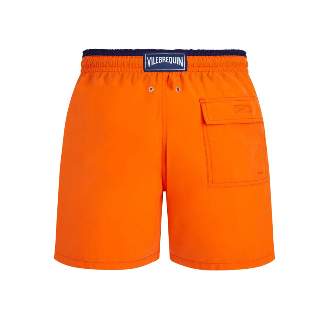 Mens Vilebrequin Bicolour Solid Moka Turtle Embroidered Orange Swim Shorts